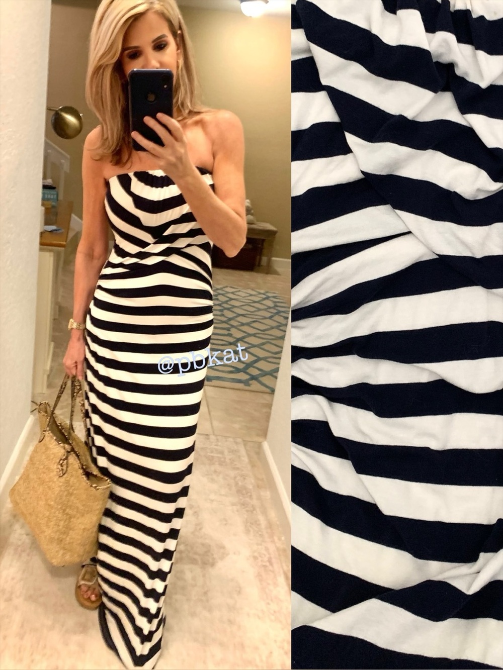 Ella Moss Navy Blue French Nautical Stripe Strapless Maxi Dress